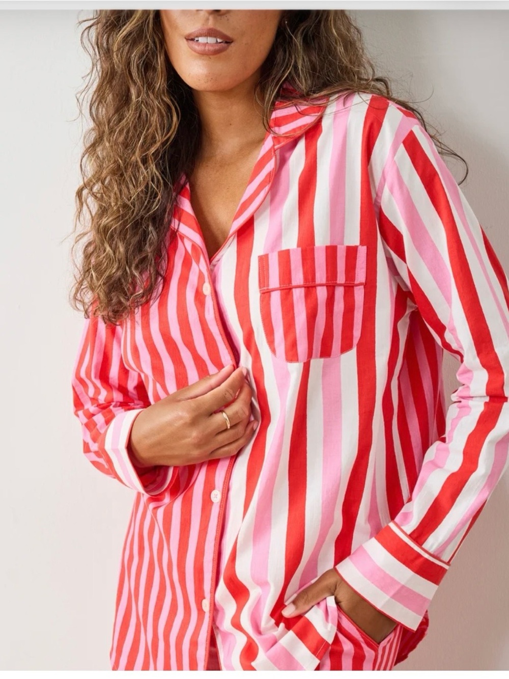 Printfresh Pink and Red Striped Button-Front Shirt